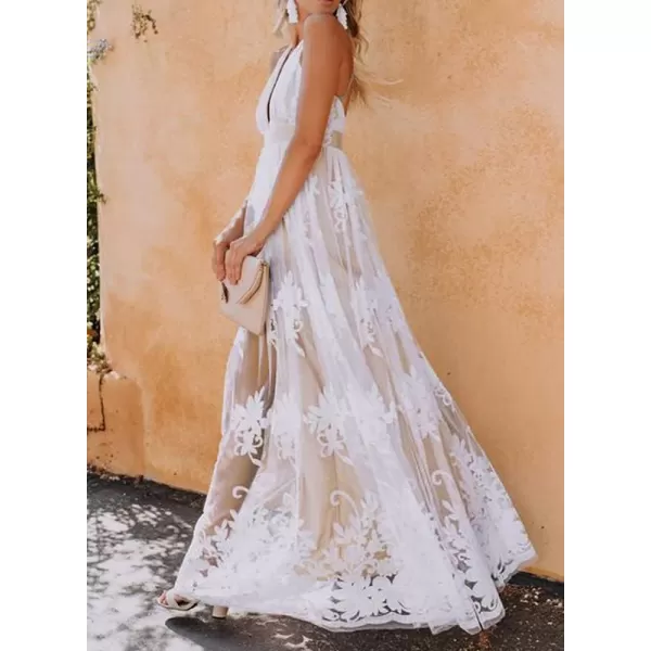 Dokotoo Womens 2023 Formal Dresses Plunging V-Neck Embroidered Floral Lace Mesh Velvet Maxi Dress