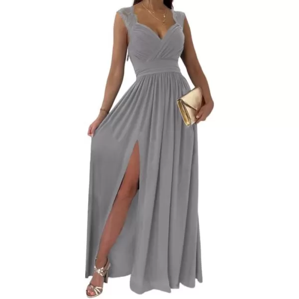 Dokotoo Womens 2023 Formal Dresses Wrap V-Neck Ruched Sexy Bridesmaid Wedding Guest Maxi Dresses