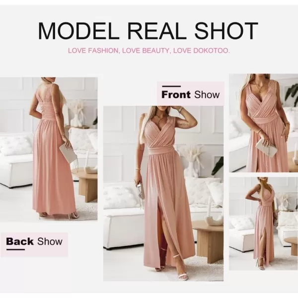 Dokotoo Womens 2023 Formal Dresses Wrap V-Neck Ruched Sexy Bridesmaid Wedding Guest Maxi Dresses