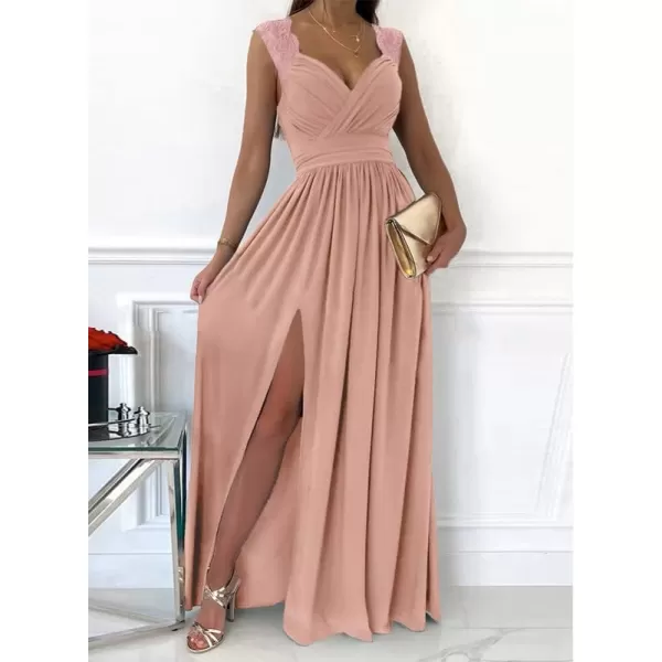 Dokotoo Womens 2023 Formal Dresses Wrap V-Neck Ruched Sexy Bridesmaid Wedding Guest Maxi Dresses