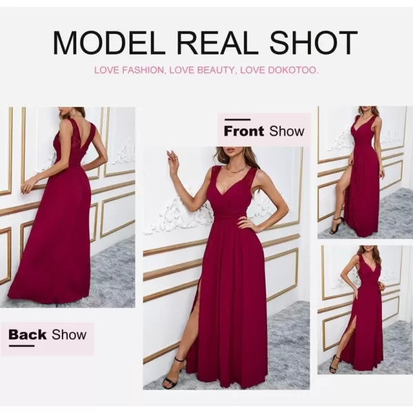 Dokotoo Womens 2023 Formal Dresses Wrap V-Neck Ruched Sexy Bridesmaid Wedding Guest Maxi Dresses