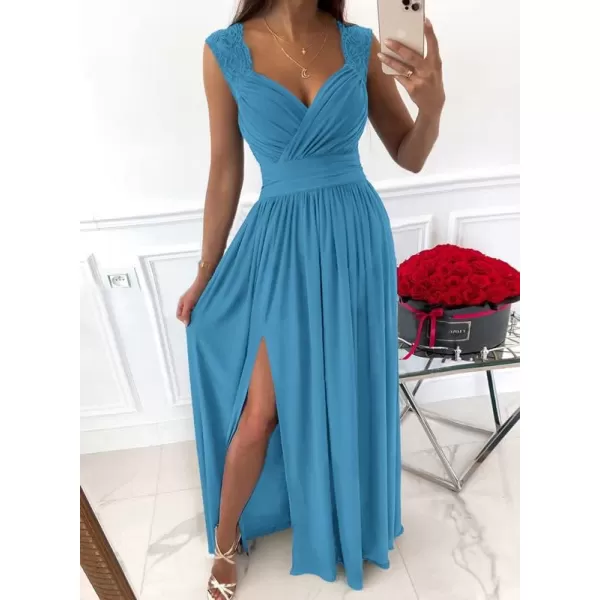 Dokotoo Womens 2023 Formal Dresses Wrap V-Neck Ruched Sexy Bridesmaid Wedding Guest Maxi Dresses