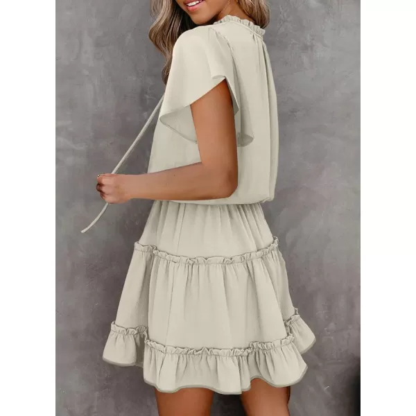 Dokotoo Womens 2023 Short Sleeve Split V Neck Ruffle Chiffon Elegant Mini Short Skirt Dresses