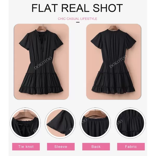 Dokotoo Womens 2023 Short Sleeve Split V Neck Ruffle Chiffon Elegant Mini Short Skirt Dresses