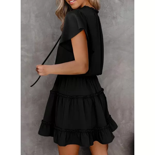 Dokotoo Womens 2023 Short Sleeve Split V Neck Ruffle Chiffon Elegant Mini Short Skirt Dresses