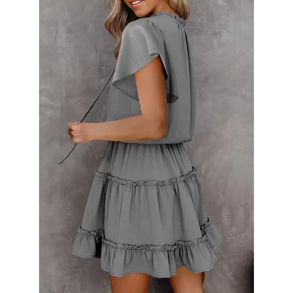Dokotoo Womens 2023 Short Sleeve Split V Neck Ruffle Chiffon Elegant Mini Short Skirt Dresses
