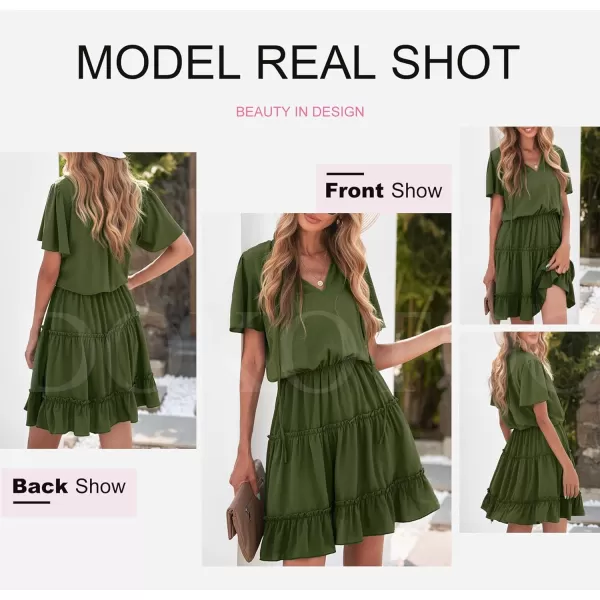 Dokotoo Womens 2023 Short Sleeve Split V Neck Ruffle Chiffon Elegant Mini Short Skirt Dresses