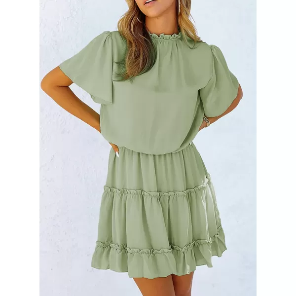 Dokotoo Womens 2023 Short Sleeve Split V Neck Ruffle Chiffon Elegant Mini Short Skirt Dresses