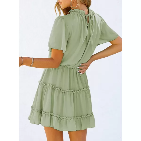 Dokotoo Womens 2023 Short Sleeve Split V Neck Ruffle Chiffon Elegant Mini Short Skirt Dresses