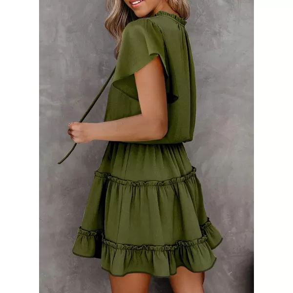 Dokotoo Womens 2023 Short Sleeve Split V Neck Ruffle Chiffon Elegant Mini Short Skirt Dresses