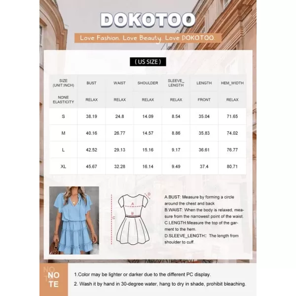 Dokotoo Womens 2023 Short Sleeve Split V Neck Ruffle Chiffon Elegant Mini Short Skirt Dresses