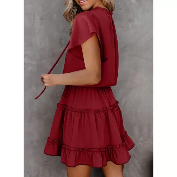 Dokotoo Womens 2023 Short Sleeve Split V Neck Ruffle Chiffon Elegant Mini Short Skirt Dresses