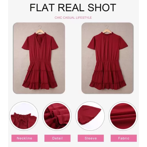 Dokotoo Womens 2023 Short Sleeve Split V Neck Ruffle Chiffon Elegant Mini Short Skirt Dresses