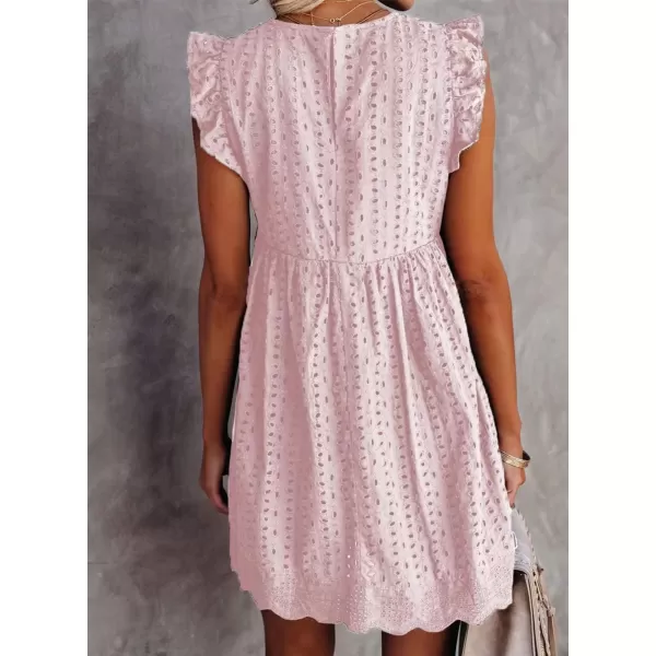 Dokotoo Womens 2023 Short Sleeve Split V Neck Ruffle Chiffon Elegant Mini Short Skirt Dresses