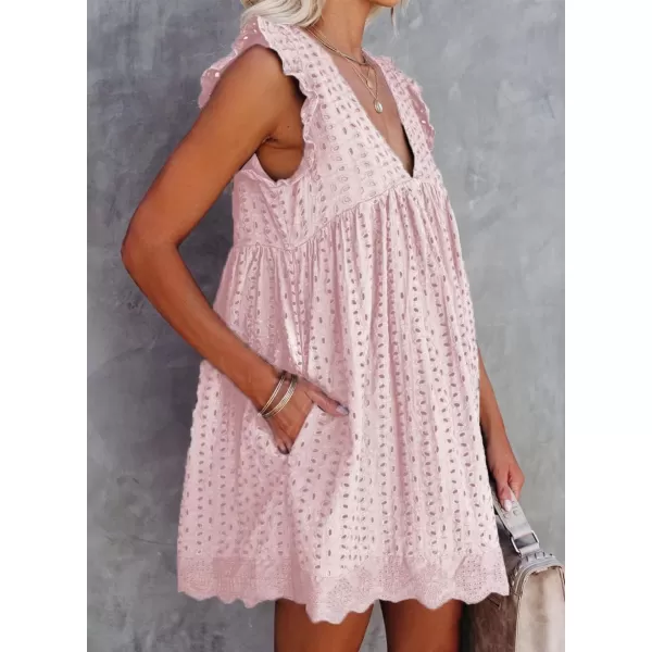Dokotoo Womens 2023 Short Sleeve Split V Neck Ruffle Chiffon Elegant Mini Short Skirt Dresses