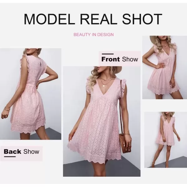 Dokotoo Womens 2023 Short Sleeve Split V Neck Ruffle Chiffon Elegant Mini Short Skirt Dresses