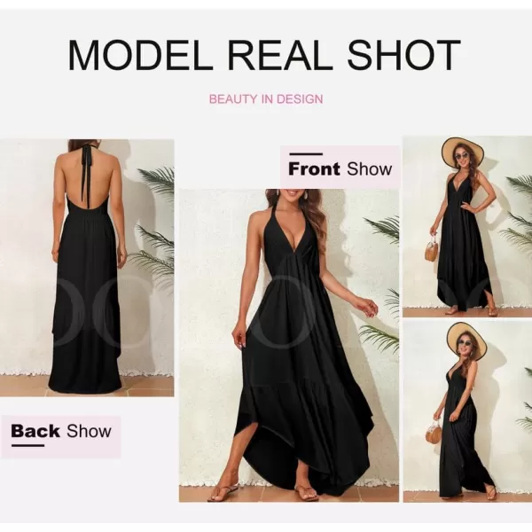 Dokotoo Womens 2023 Summer Cover Ups Sexy Deep V-Neck Backless Halter Beach Maxi Dresses