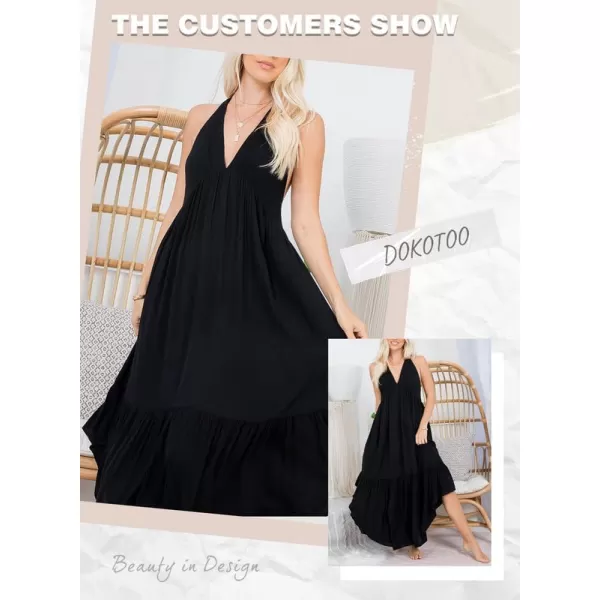 Dokotoo Womens 2023 Summer Cover Ups Sexy Deep V-Neck Backless Halter Beach Maxi Dresses