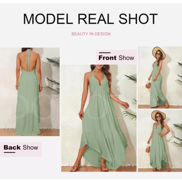 Dokotoo Womens 2023 Summer Cover Ups Sexy Deep V-Neck Backless Halter Beach Maxi Dresses