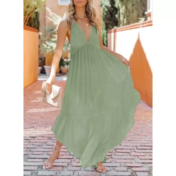 Dokotoo Womens 2023 Summer Cover Ups Sexy Deep V-Neck Backless Halter Beach Maxi Dresses