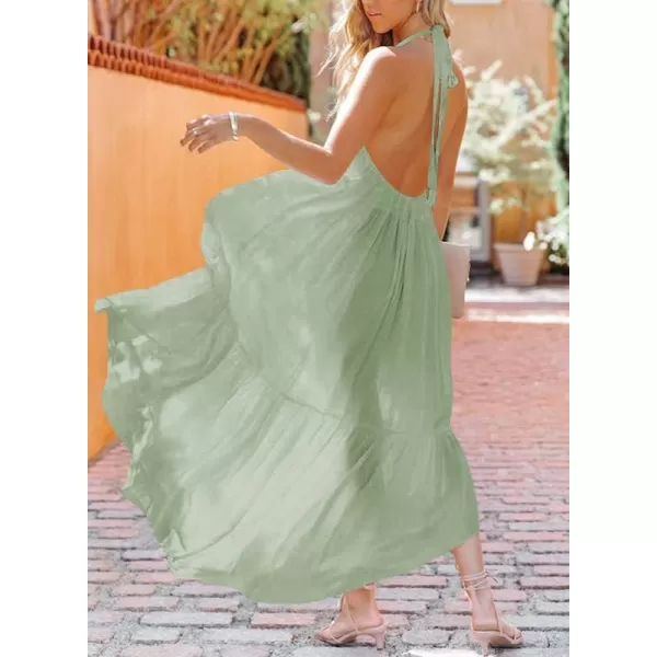 Dokotoo Womens 2023 Summer Cover Ups Sexy Deep V-Neck Backless Halter Beach Maxi Dresses
