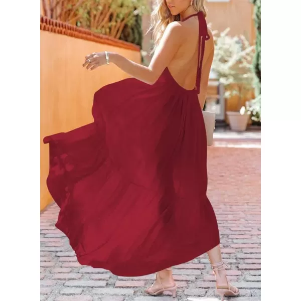 Dokotoo Womens 2023 Summer Cover Ups Sexy Deep V-Neck Backless Halter Beach Maxi Dresses