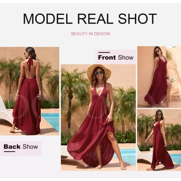 Dokotoo Womens 2023 Summer Cover Ups Sexy Deep V-Neck Backless Halter Beach Maxi Dresses