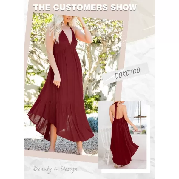 Dokotoo Womens 2023 Summer Cover Ups Sexy Deep V-Neck Backless Halter Beach Maxi Dresses