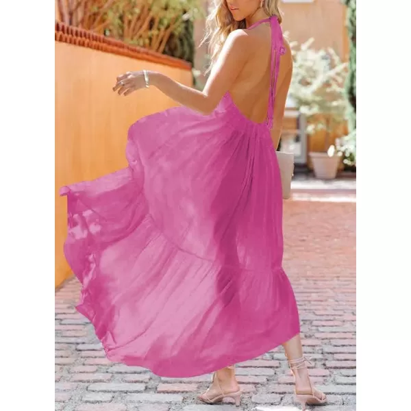 Dokotoo Womens 2023 Summer Cover Ups Sexy Deep V-Neck Backless Halter Beach Maxi Dresses