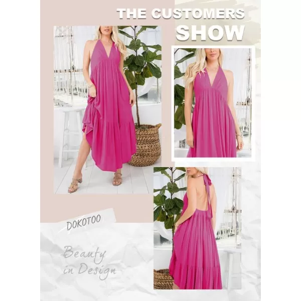 Dokotoo Womens 2023 Summer Cover Ups Sexy Deep V-Neck Backless Halter Beach Maxi Dresses