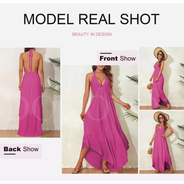 Dokotoo Womens 2023 Summer Cover Ups Sexy Deep V-Neck Backless Halter Beach Maxi Dresses