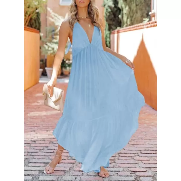 Dokotoo Womens 2023 Summer Cover Ups Sexy Deep V-Neck Backless Halter Beach Maxi Dresses