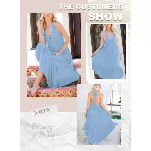 Dokotoo Womens 2023 Summer Cover Ups Sexy Deep V-Neck Backless Halter Beach Maxi Dresses