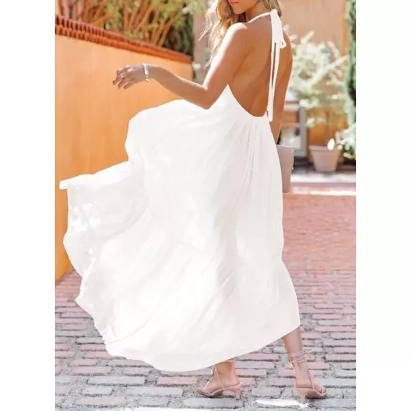 Dokotoo Womens 2023 Summer Cover Ups Sexy Deep V-Neck Backless Halter Beach Maxi Dresses