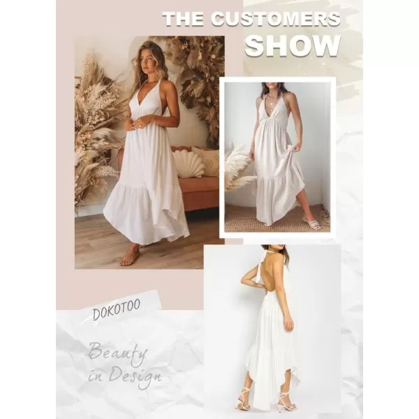 Dokotoo Womens 2023 Summer Cover Ups Sexy Deep V-Neck Backless Halter Beach Maxi Dresses