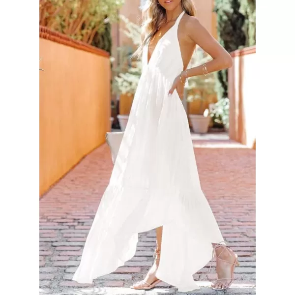 Dokotoo Womens 2023 Summer Cover Ups Sexy Deep V-Neck Backless Halter Beach Maxi Dresses