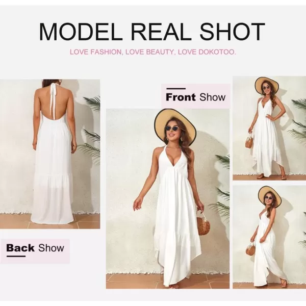 Dokotoo Womens 2023 Summer Cover Ups Sexy Deep V-Neck Backless Halter Beach Maxi Dresses