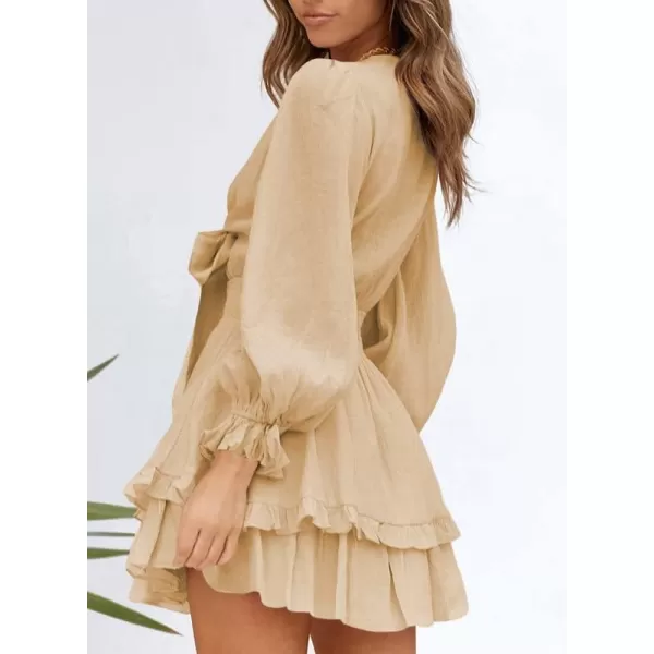 Dokotoo Womens 2023 Summer Deep V Neck Knotted Tiered Chiffon Elegant Mini Short Swing Skater Dresses