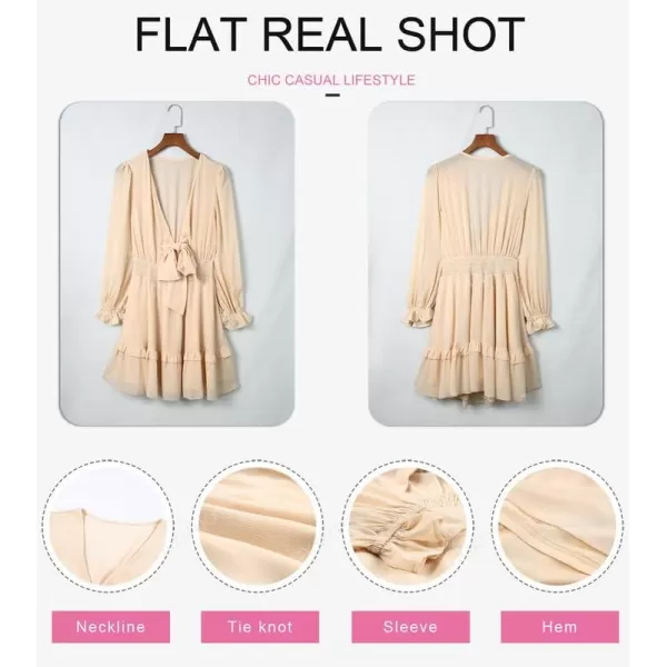 Dokotoo Womens 2023 Summer Deep V Neck Knotted Tiered Chiffon Elegant Mini Short Swing Skater Dresses