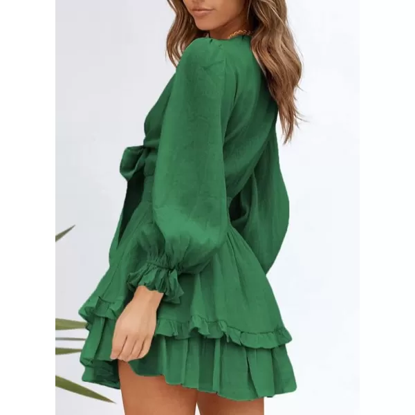 Dokotoo Womens 2023 Summer Deep V Neck Knotted Tiered Chiffon Elegant Mini Short Swing Skater Dresses