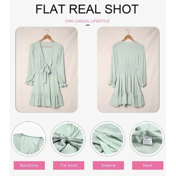 Dokotoo Womens 2023 Summer Deep V Neck Knotted Tiered Chiffon Elegant Mini Short Swing Skater Dresses