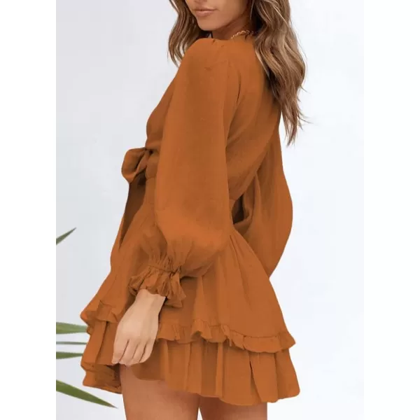Dokotoo Womens 2023 Summer Deep V Neck Knotted Tiered Chiffon Elegant Mini Short Swing Skater Dresses