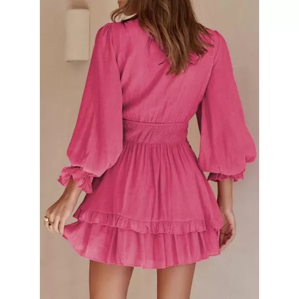 Dokotoo Womens 2023 Summer Deep V Neck Knotted Tiered Chiffon Elegant Mini Short Swing Skater Dresses