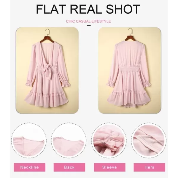 Dokotoo Womens 2023 Summer Deep V Neck Knotted Tiered Chiffon Elegant Mini Short Swing Skater Dresses