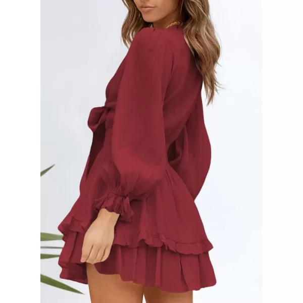 Dokotoo Womens 2023 Summer Deep V Neck Knotted Tiered Chiffon Elegant Mini Short Swing Skater Dresses