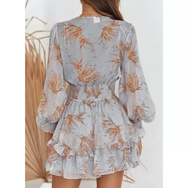 Dokotoo Womens 2023 Summer Deep V Neck Knotted Tiered Chiffon Elegant Mini Short Swing Skater Dresses