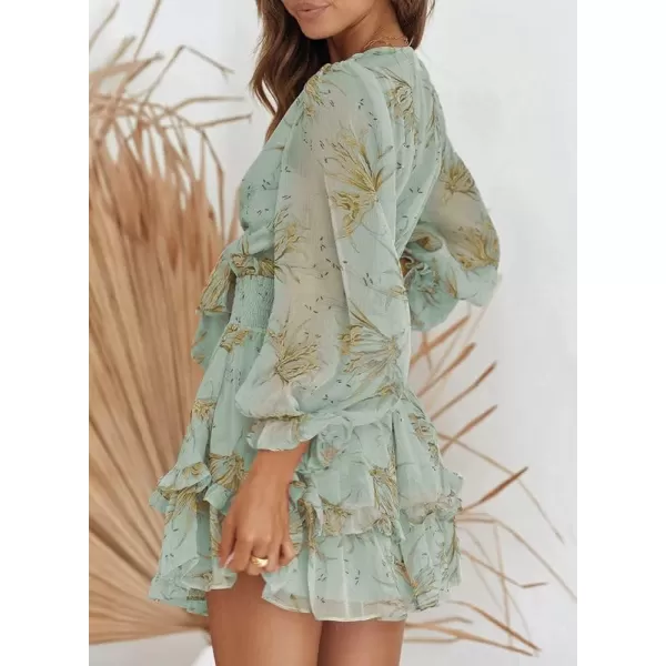 Dokotoo Womens 2023 Summer Deep V Neck Knotted Tiered Chiffon Elegant Mini Short Swing Skater Dresses