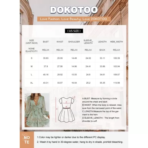Dokotoo Womens 2023 Summer Deep V Neck Knotted Tiered Chiffon Elegant Mini Short Swing Skater Dresses