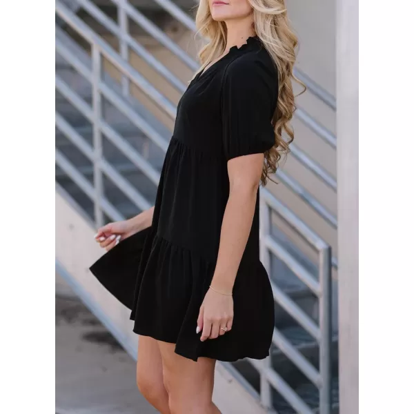 Dokotoo Womens 2023 Summer Dresses Casual V Neck Short Sleeve Aline Mini Sun Dress