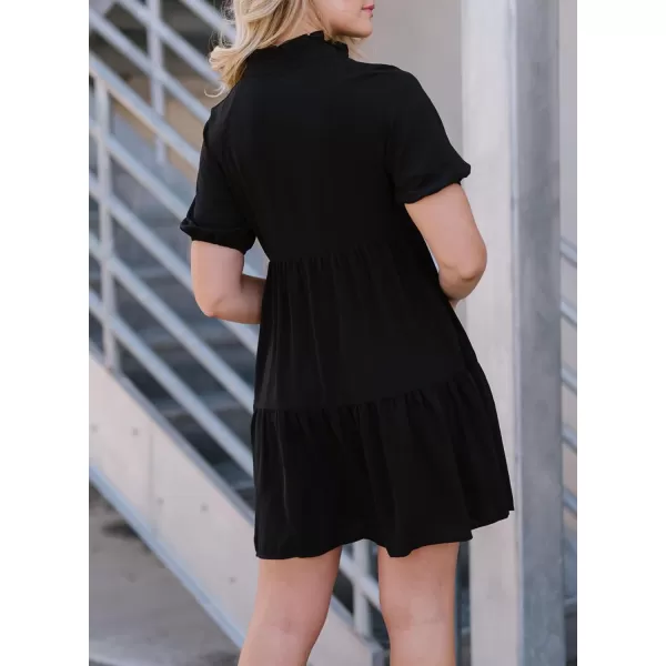 Dokotoo Womens 2023 Summer Dresses Casual V Neck Short Sleeve Aline Mini Sun Dress